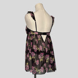 Ruffled babydoll dress with matching panties in black floral