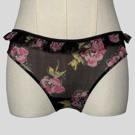 Ruffled babydoll dress with matching panties in black floral