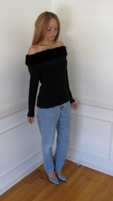 2000's Emanuel Ungaro Fur Trim Off The Shoulder Sweater