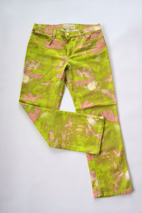 2000s Roberto Cavalli Green Floral Print Pants