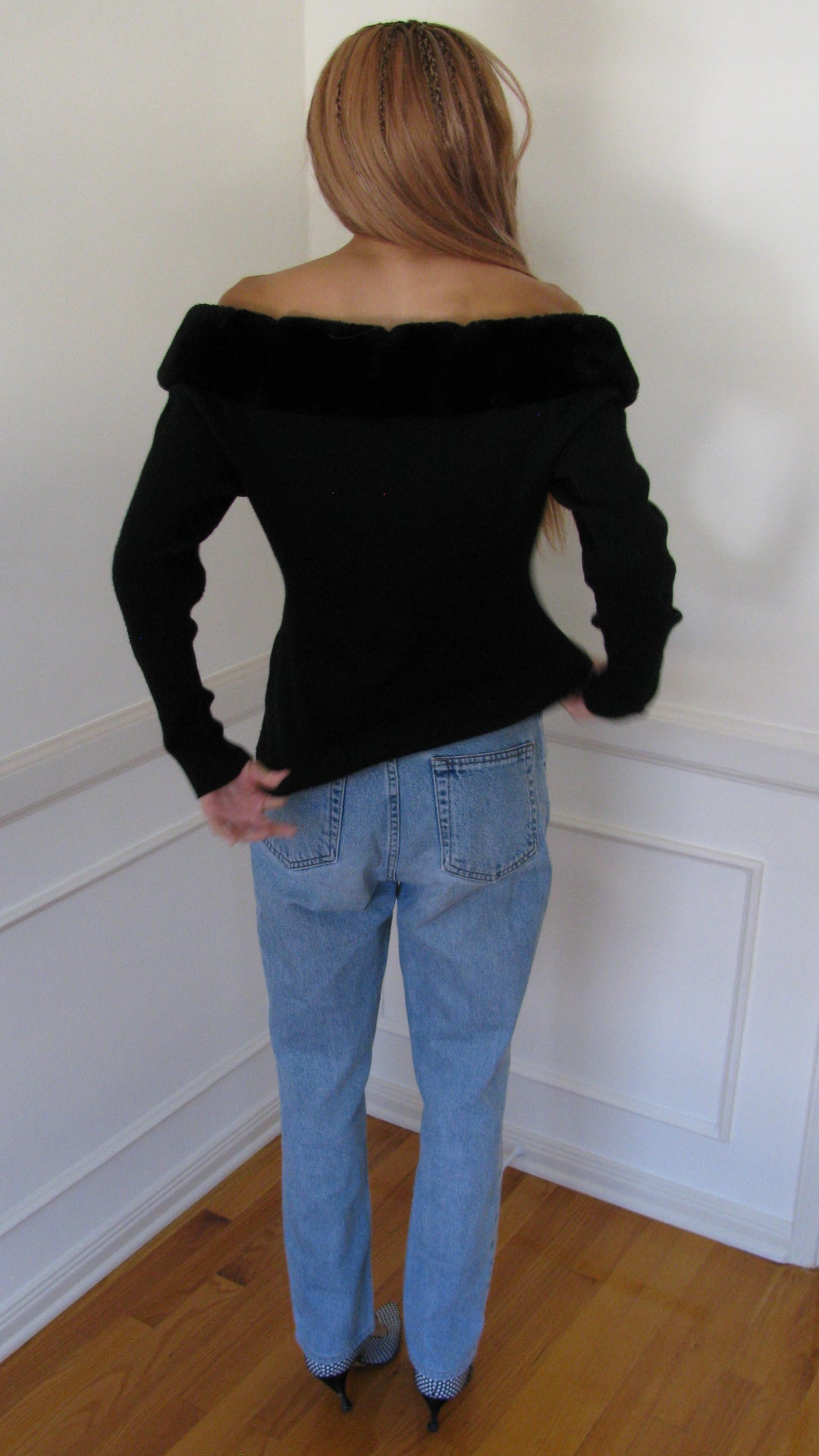 2000's Emanuel Ungaro Fur Trim Off The Shoulder Sweater