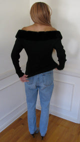 2000's Emanuel Ungaro Fur Trim Off The Shoulder Sweater