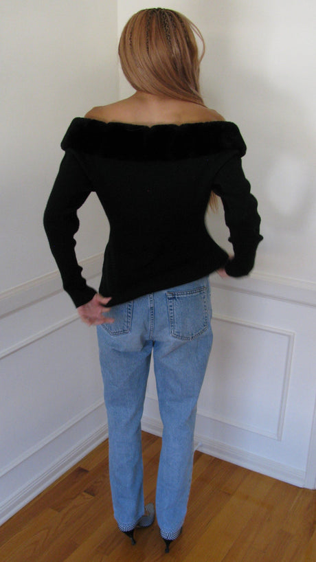 2000's Emanuel Ungaro Fur Trim Off The Shoulder Sweater