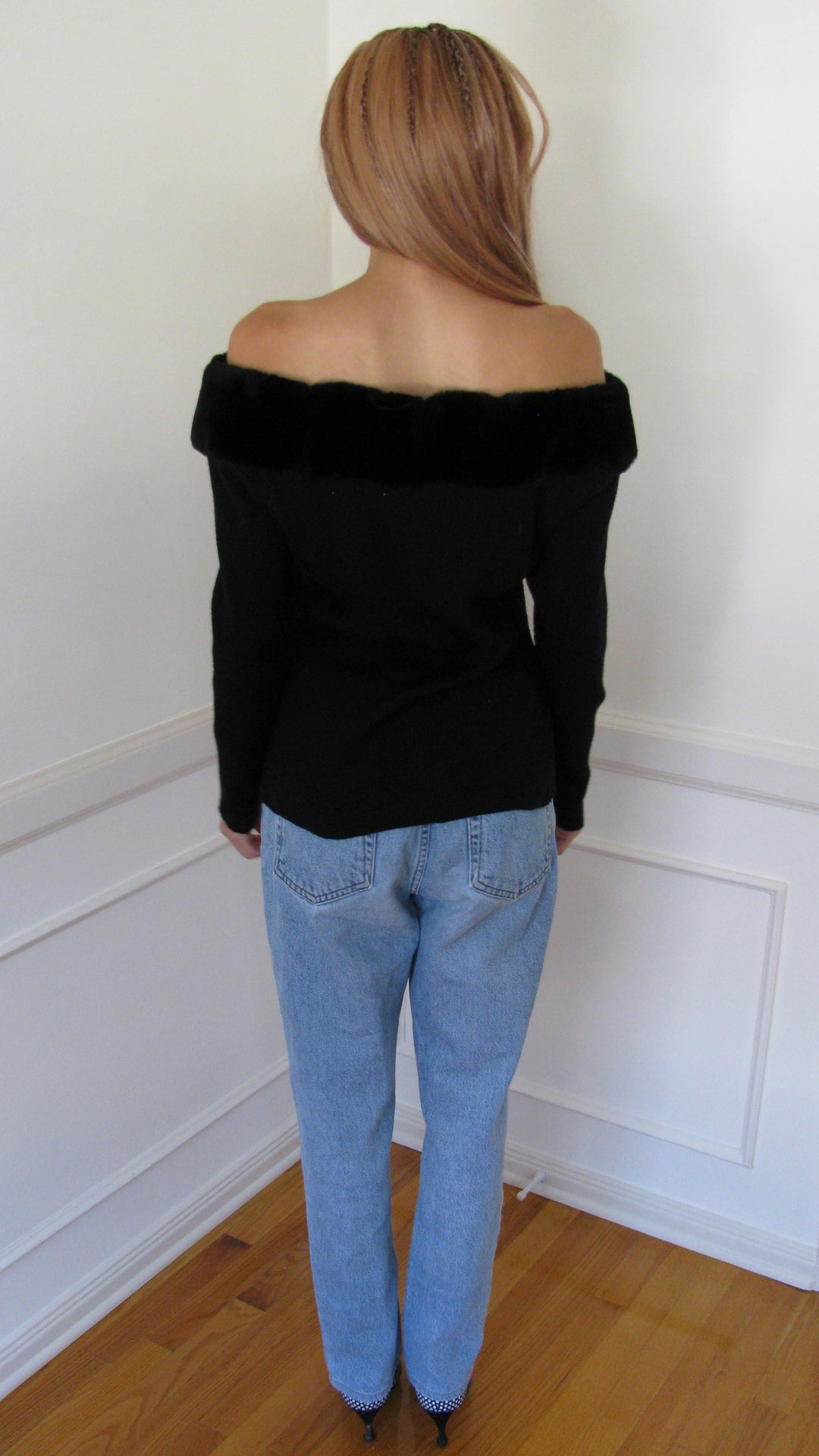 2000's Emanuel Ungaro Fur Trim Off The Shoulder Sweater