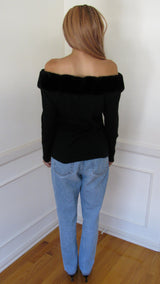 2000's Emanuel Ungaro Fur Trim Off The Shoulder Sweater