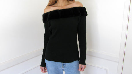 2000's Emanuel Ungaro Fur Trim Off The Shoulder Sweater