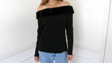 2000's Emanuel Ungaro Fur Trim Off The Shoulder Sweater