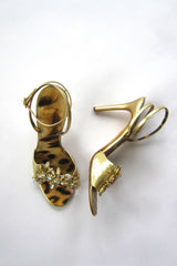 2000s Roberto Cavalli Rare Gold Embellished Crystal Heels