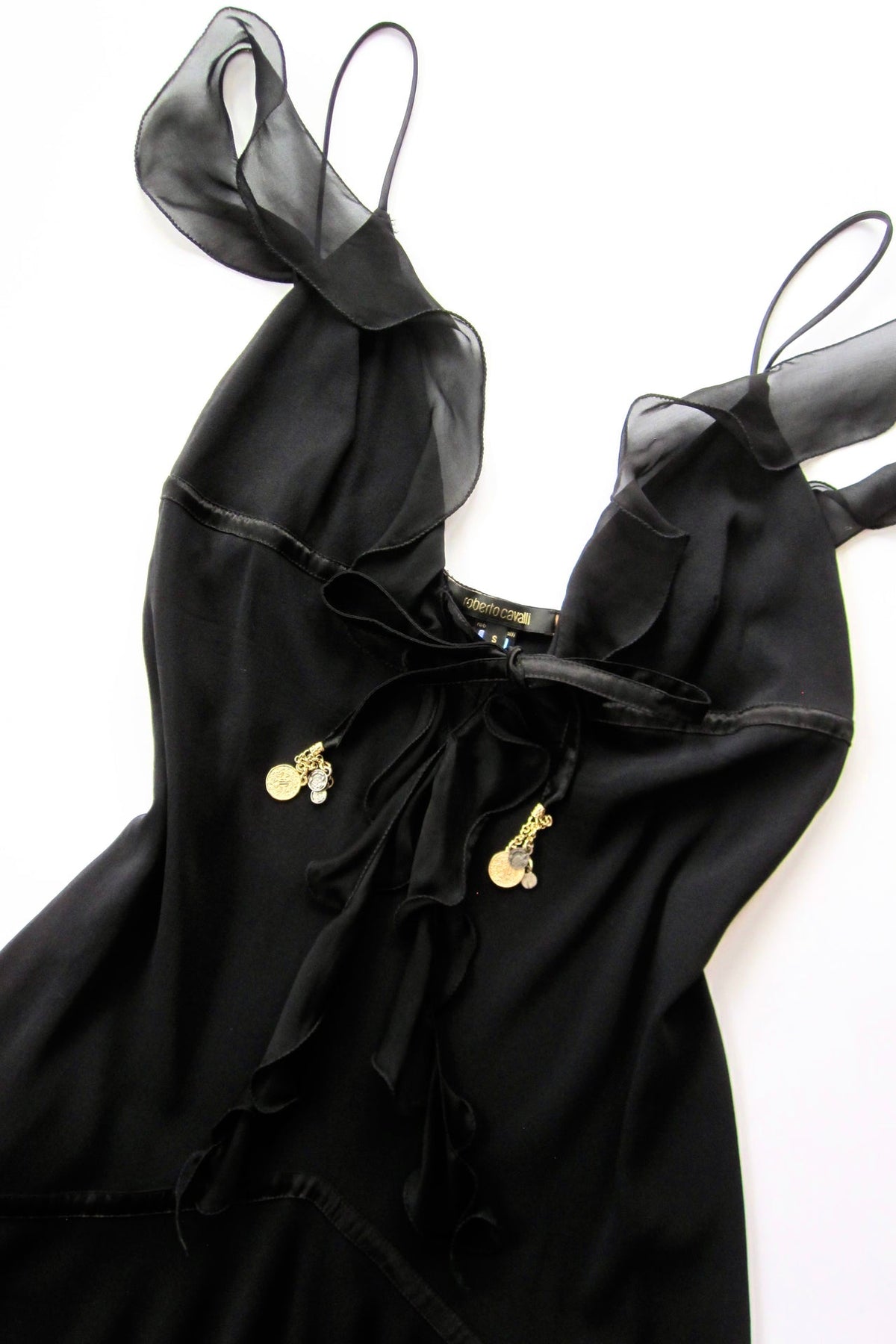 SS 2004 Roberto Cavalli Black Silk Midi Dress