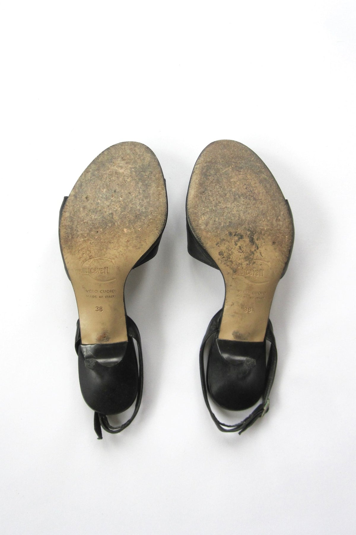 2000s Roberto Cavalli 'Just Cavalli' Black Leather Slingback Heels