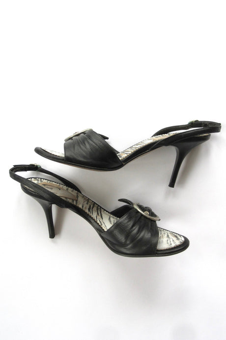 2000s Roberto Cavalli 'Just Cavalli' Black Leather Slingback Heels