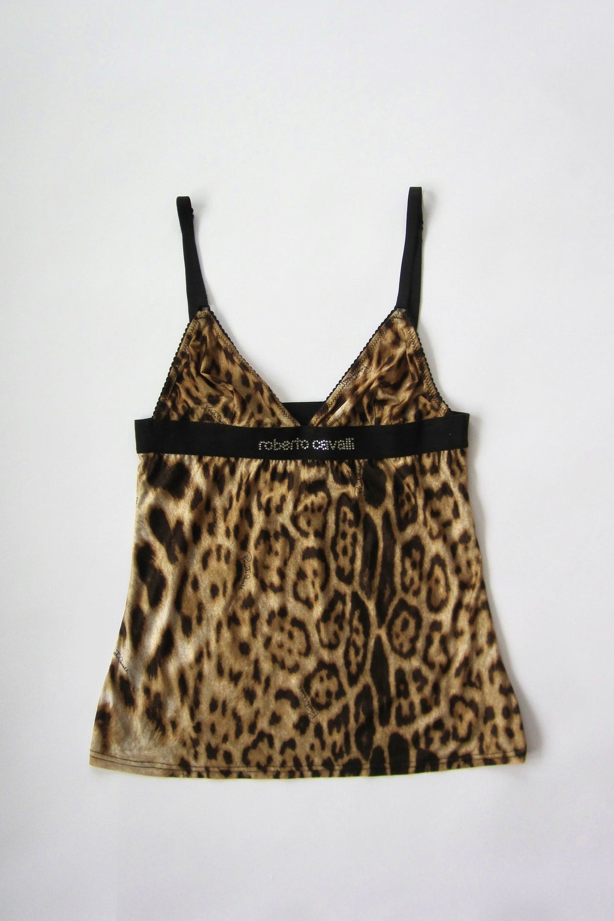 2000s Roberto Cavalli Leopard Print Crystal Cami