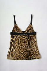 2000s Roberto Cavalli Leopard Print Crystal Cami