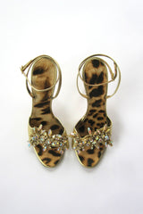2000s Roberto Cavalli Rare Gold Embellished Crystal Heels