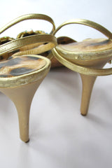 2000s Roberto Cavalli Rare Gold Embellished Crystal Heels