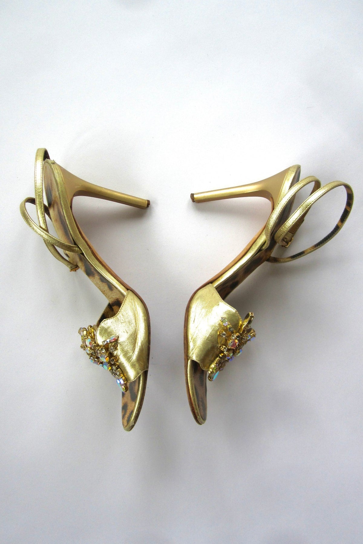 2000s Roberto Cavalli Rare Gold Embellished Crystal Heels
