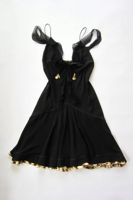 SS 2004 Roberto Cavalli Black Silk Midi Dress