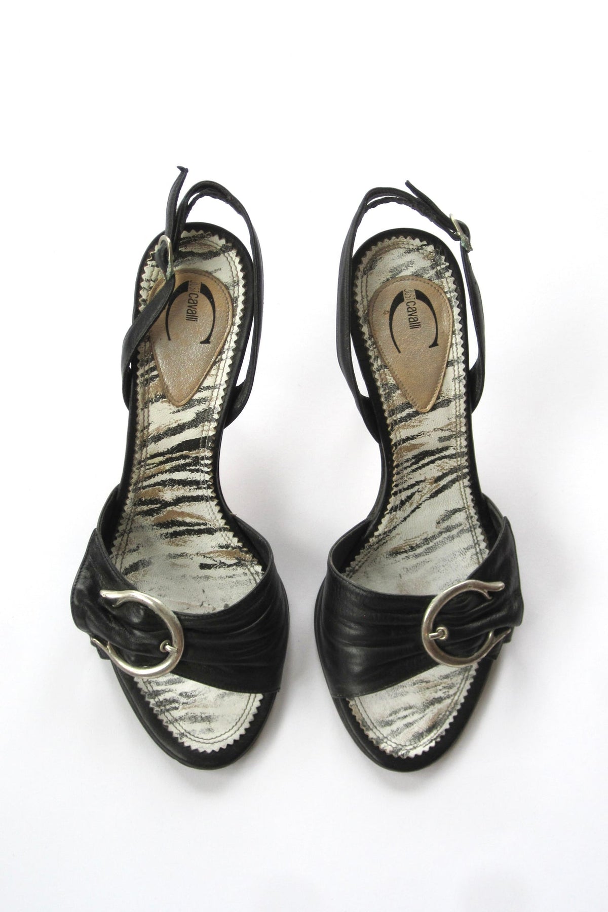2000s Roberto Cavalli 'Just Cavalli' Black Leather Slingback Heels