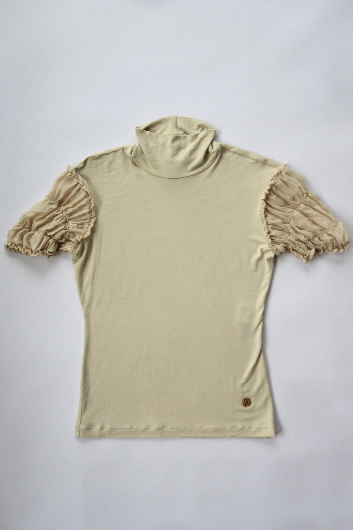 2000s Roberto Cavalli Beige Turtleneck Top