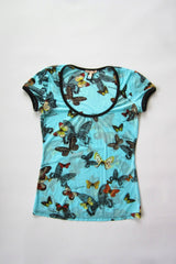 2000s Roberto Cavalli Blue Butterfly Top