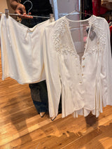 white blazer skirt two-piece set