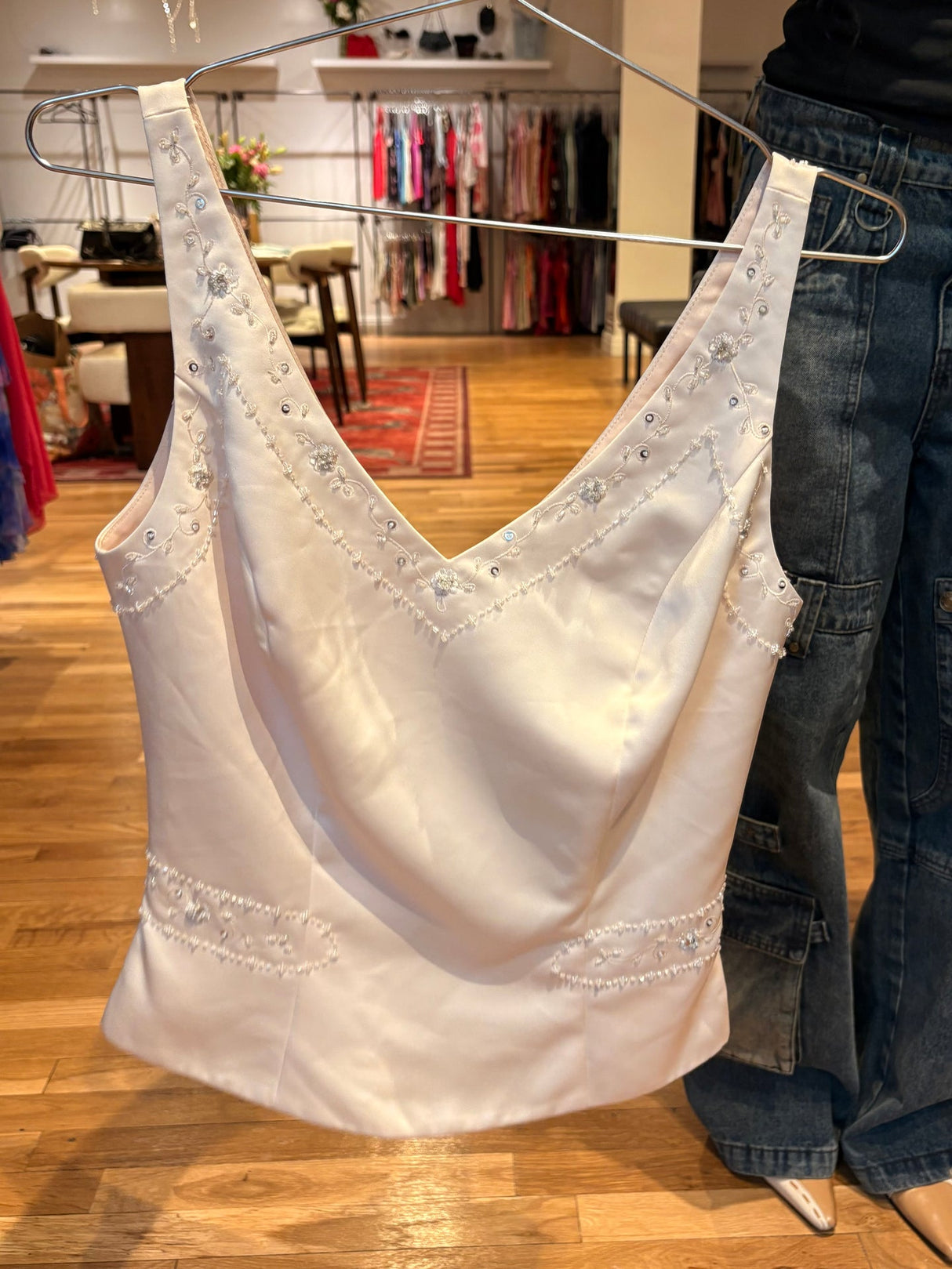 white top with beaded details