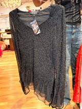 black long sleeve beaded top
