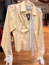 upcycled pastel yellow button up shirt