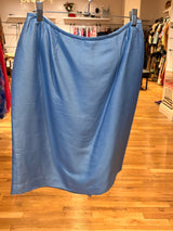 blue silk midi skirt