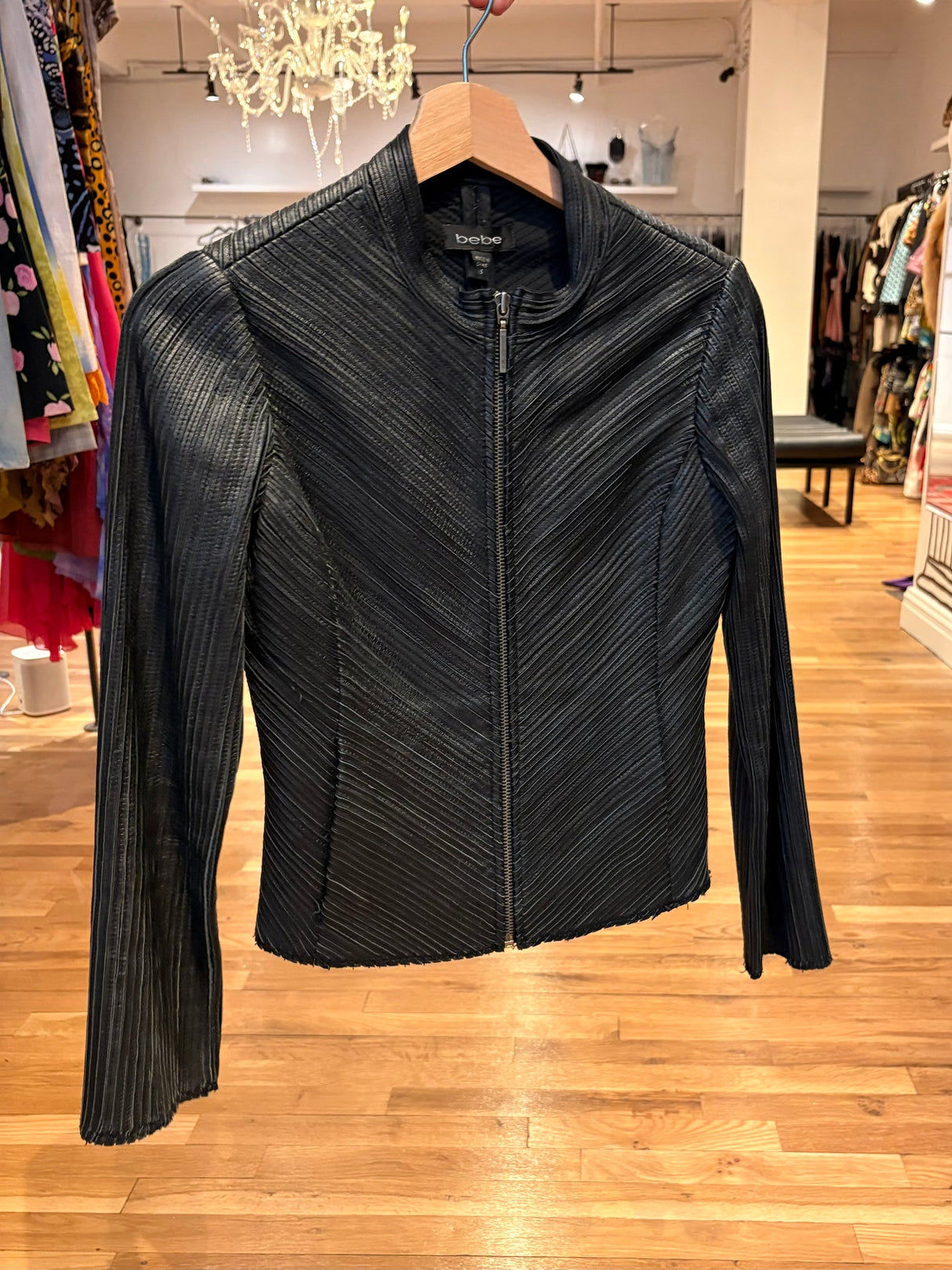 black textured leather jacket