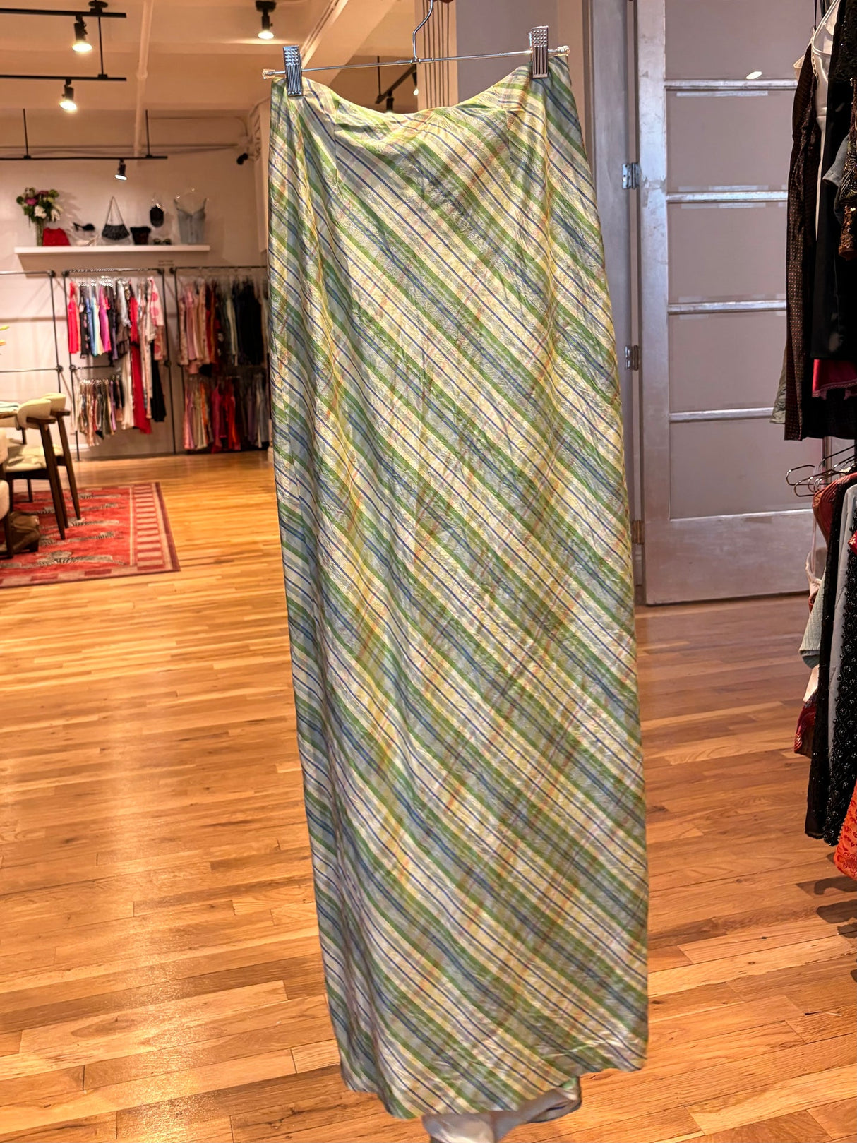 green plaid maxi skirt