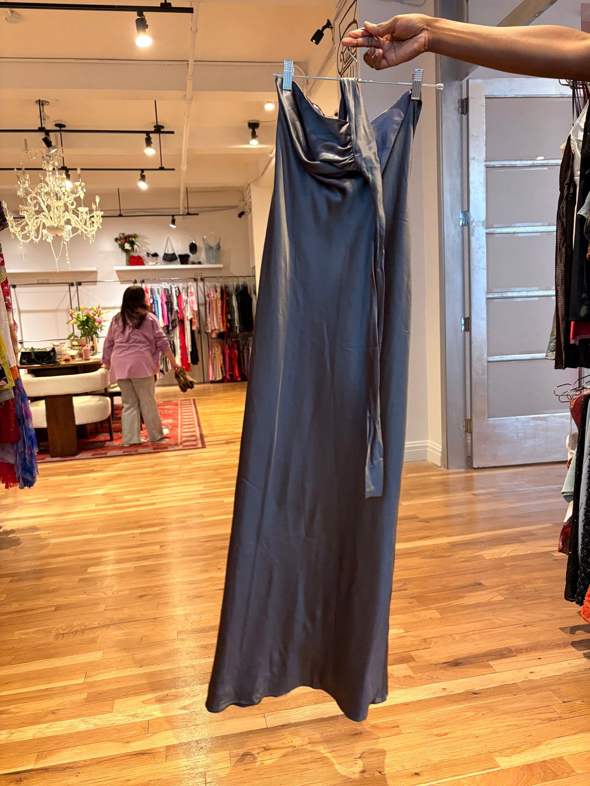 grey silk dress