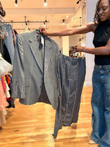 grey two-piece upcycled blazer set
