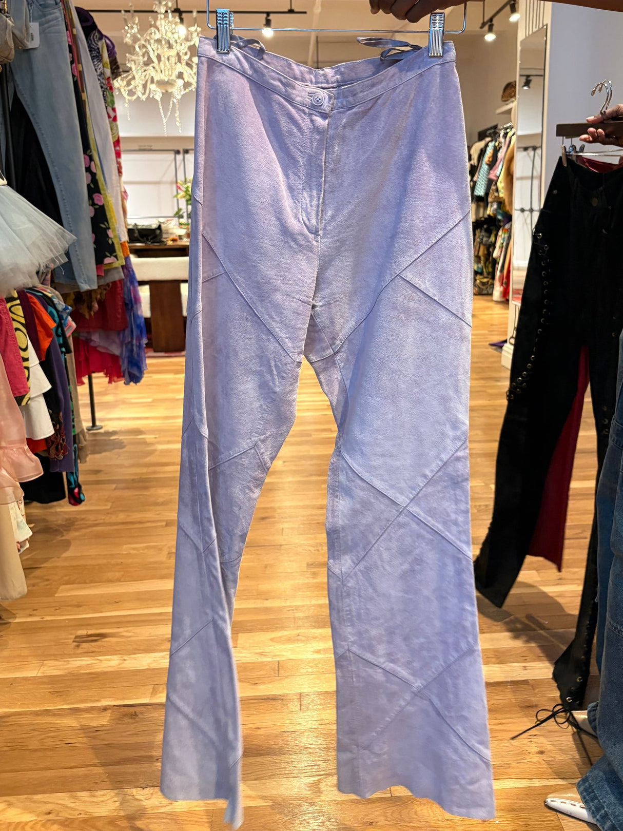 lavender suede pants