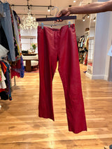 red lowrise leather pants