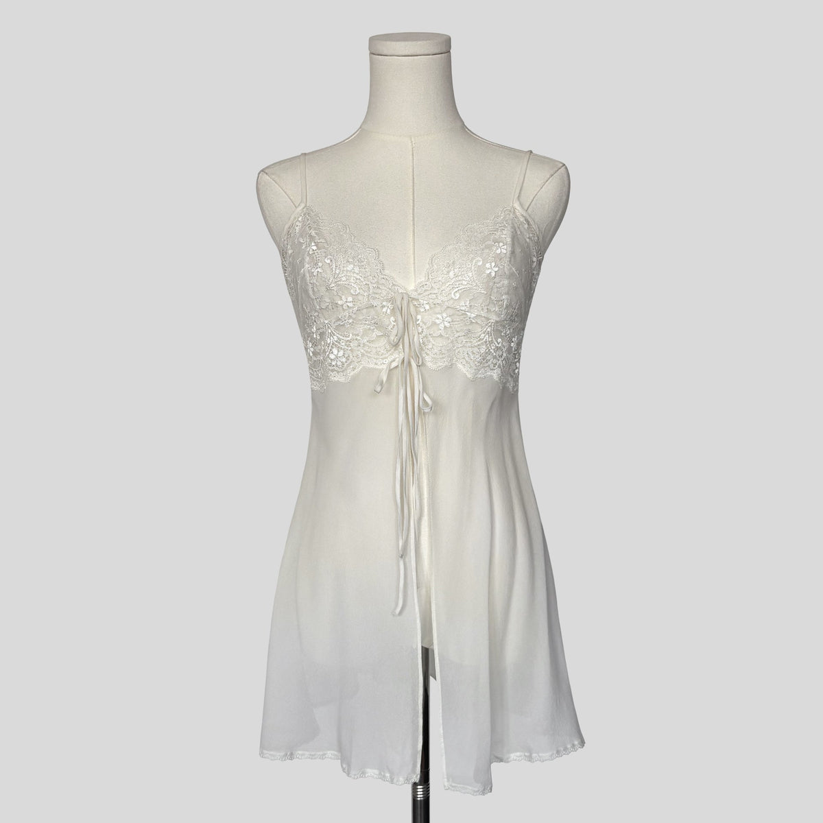 Sheer split front chemise in white