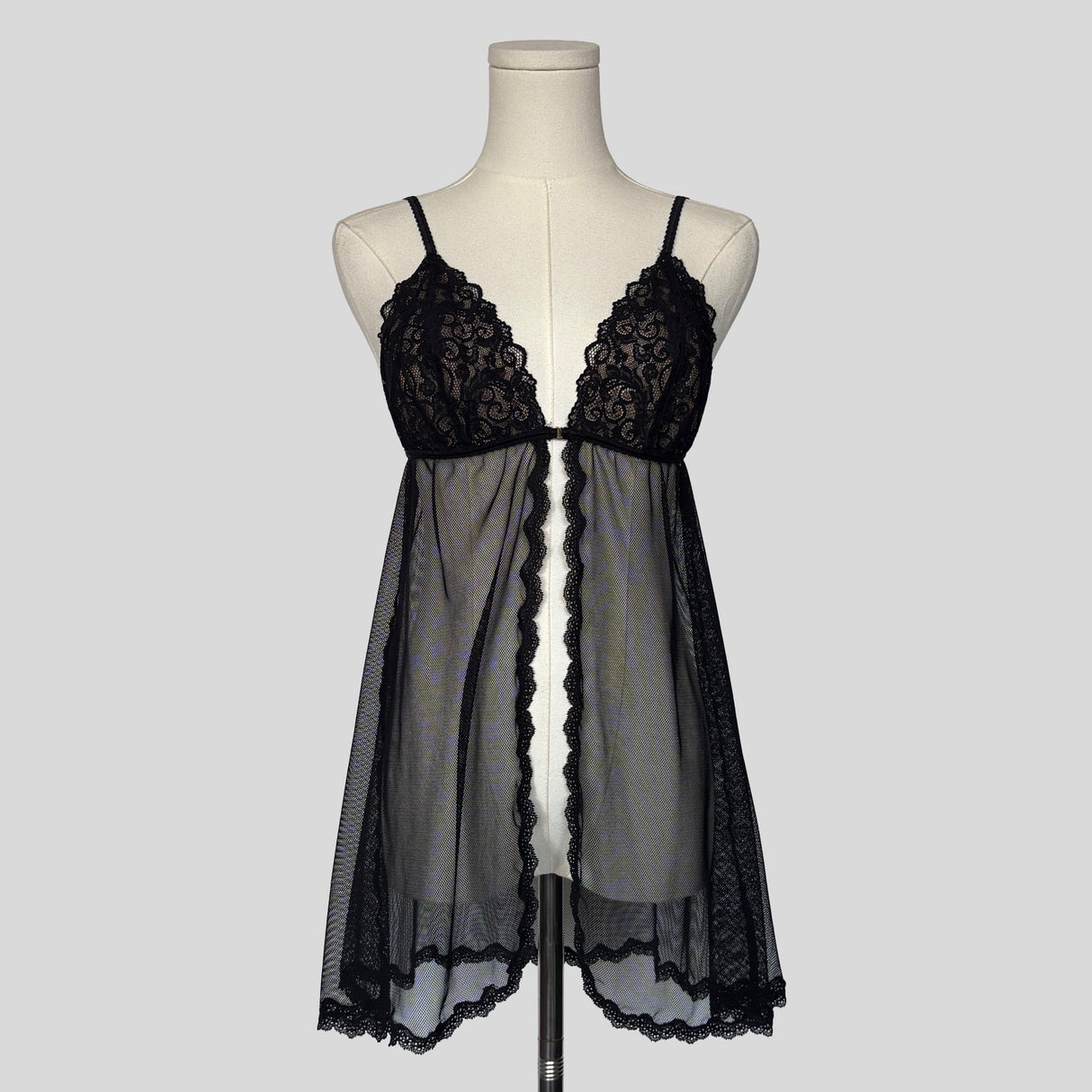 Scalloped mesh split front babydoll