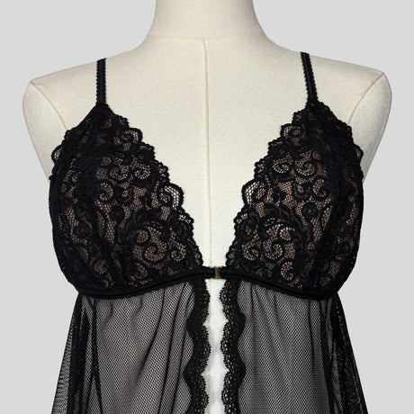 Scalloped mesh split front babydoll