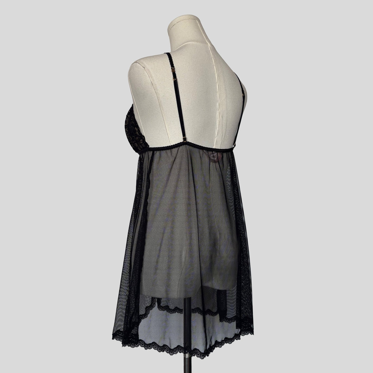 Scalloped mesh split front babydoll