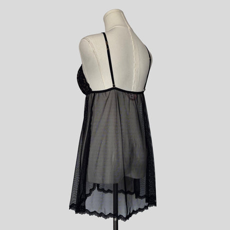 Scalloped mesh split front babydoll