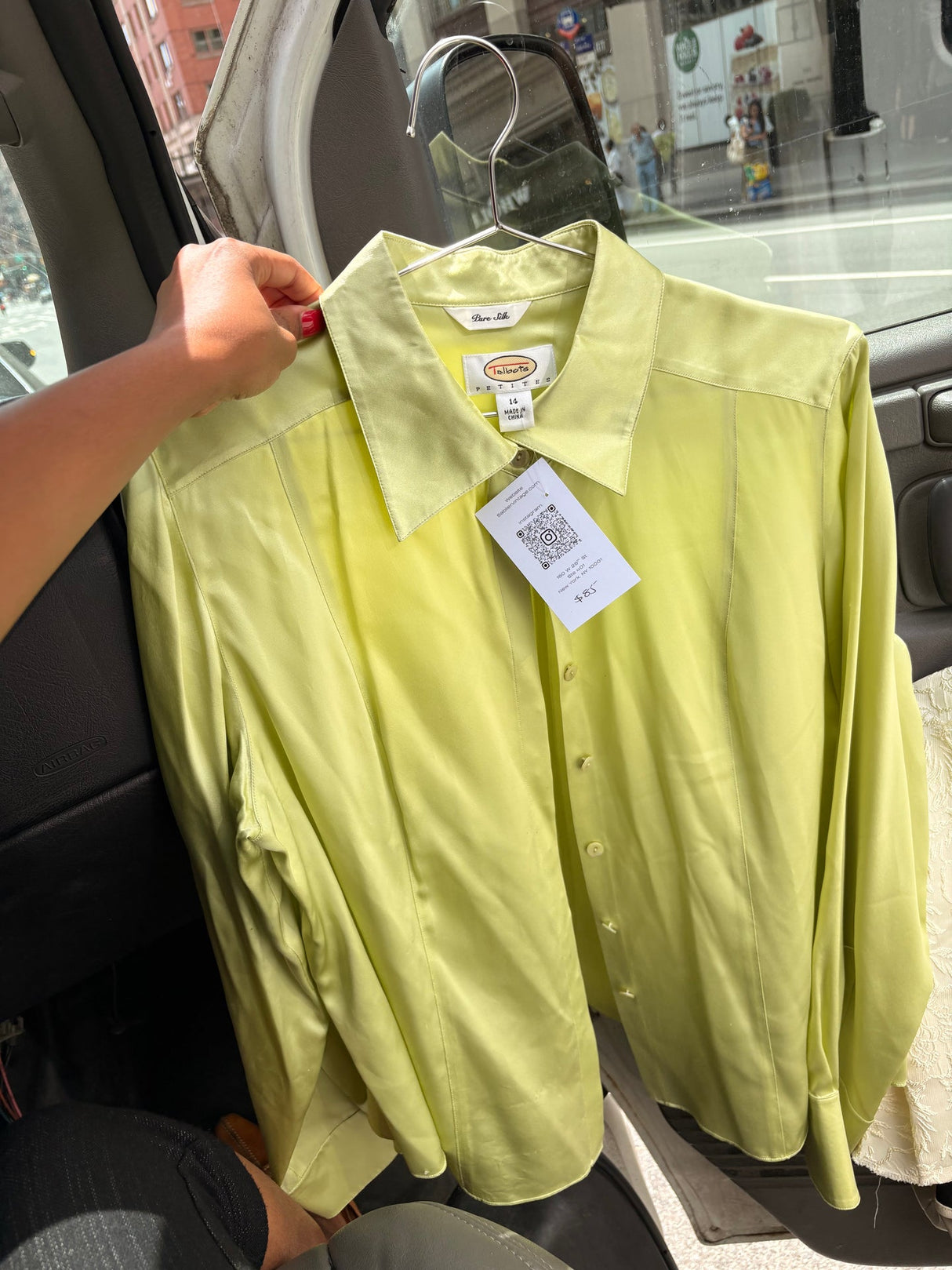 100% silk green button up