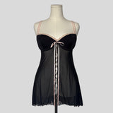 Sheer ruffle trim split front babydoll