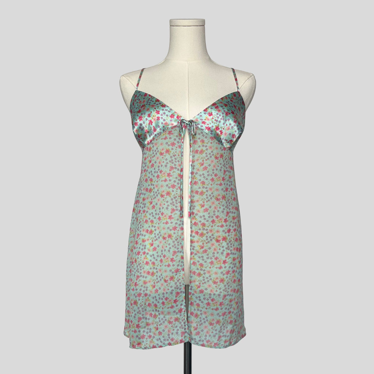 Floral split front mini dress in teal