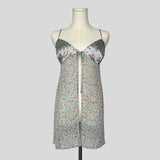 Floral split front mini dress in teal