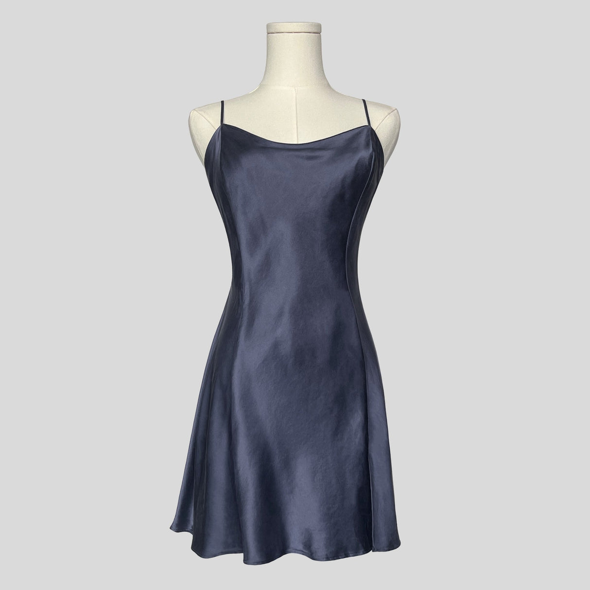 Silk slip dress in navy blue