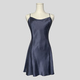 Silk slip dress in navy blue