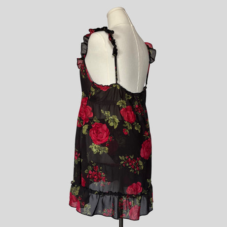 Rose floral babydoll slip with matching robe and panties