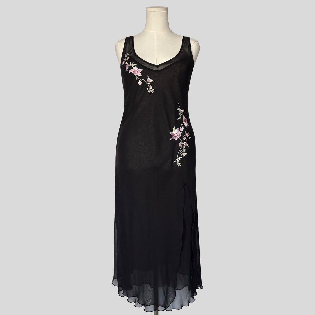 Embroidered sheer midi slip