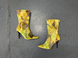 WILD ROSE Green Faux Ponyhair Argyle Heeled Ankle Boots US 6.5