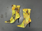 WILD ROSE Green Faux Ponyhair Argyle Heeled Ankle Boots US 6.5